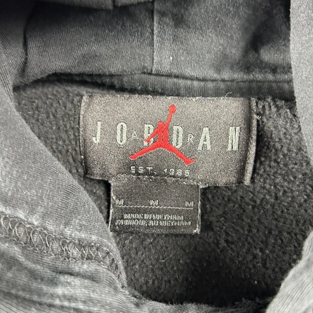 Jordan Flight Hoodie Mens Medium Black‎ Teal Script Logo Pullover Sweatshirt